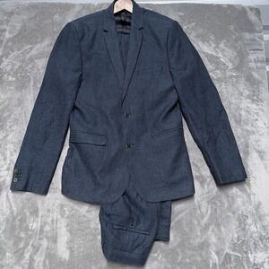 H&M Suit 2 Piece Mens 40R 100% Linen Navy 34x31 Pants Business Wedding